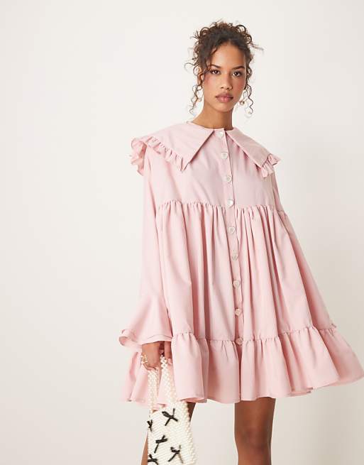 Sister Jane oversized collar frill mini dress with heart button