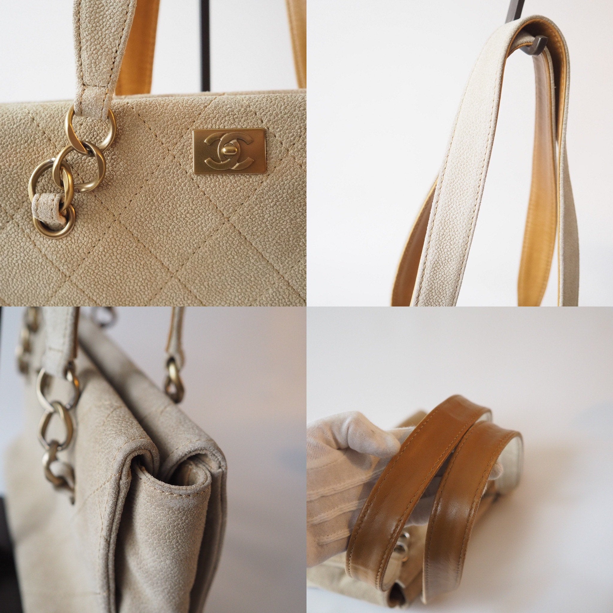 CHANEL スエード キャビアスキン ショルダーバッグ